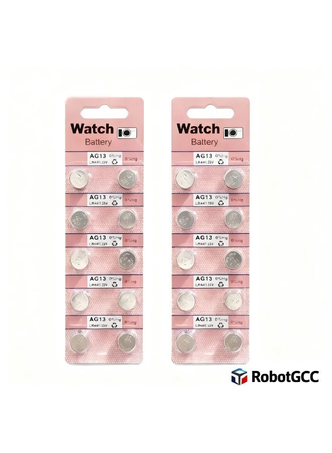 وبوت جي سي سي بطارية زر قلوية AG13 LR44 LR13 بجهد 1.55 فولت – عبوة 20 حبة (2 عبوات × 10) | جهد ثابت | بطارية خالية من الزئبق للساعات، الألعاب، الآلات الحاسبة، موازين الحرارة والأجهزة الإلكترونية الصغيرة - Image 1